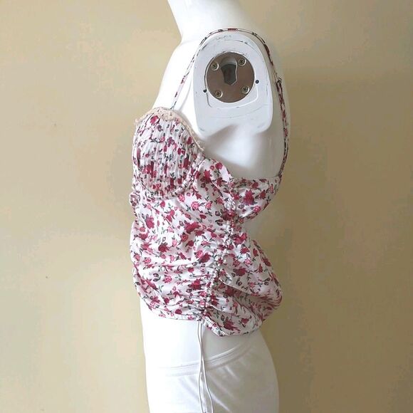 For Love&Lemons Melrose Bustier Tank Top L Pink Floral Ruched Babydoll Coquette - Picture 3 of 9